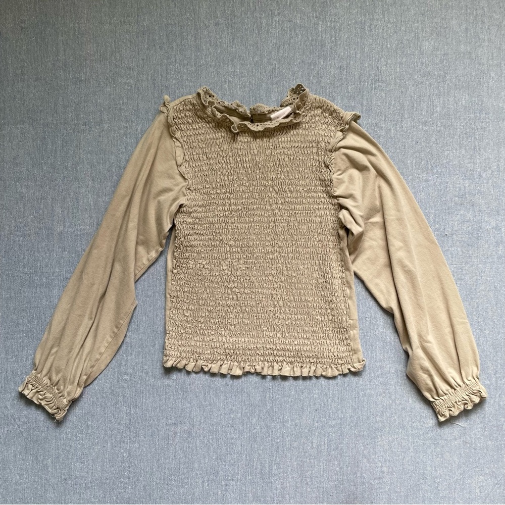 Zara Kids Smocked Ruffle Shoulder Balloon Sleeve Long Sleeve Size 9